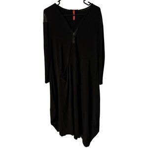 Ic By Connie K Black Zip-Front Long Sleeve Dress Size S